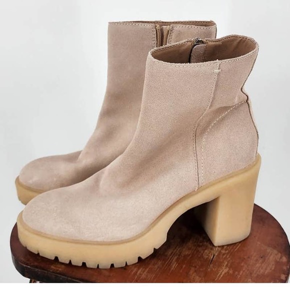 NEW Dolce Vita Gum Sole Tan Platform Moto Side Zip Suede Ankle Boots Size 9 - Picture 4 of 9